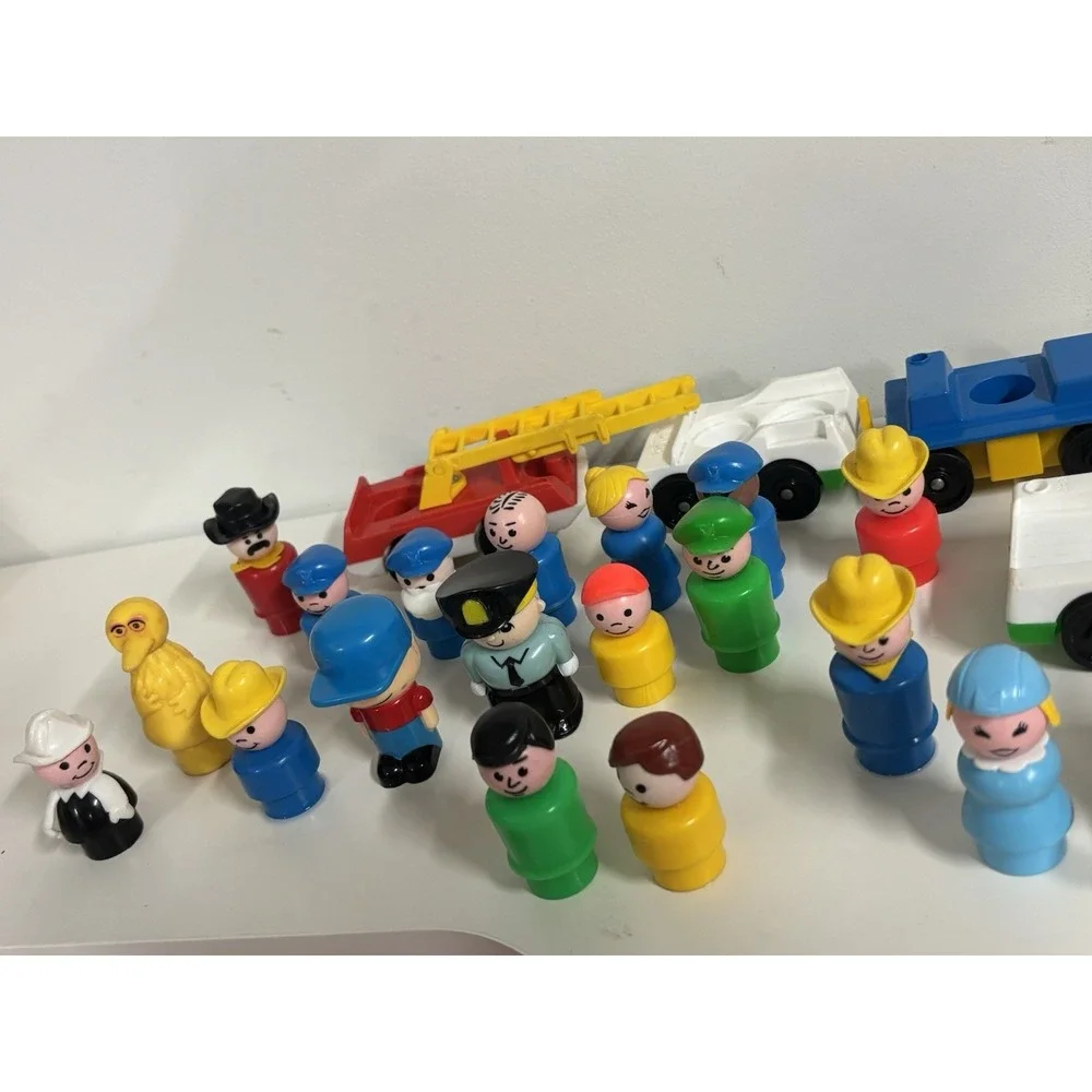 Fisher-Price Vintage Little People 18 Figures & 10 Vehicle Lot